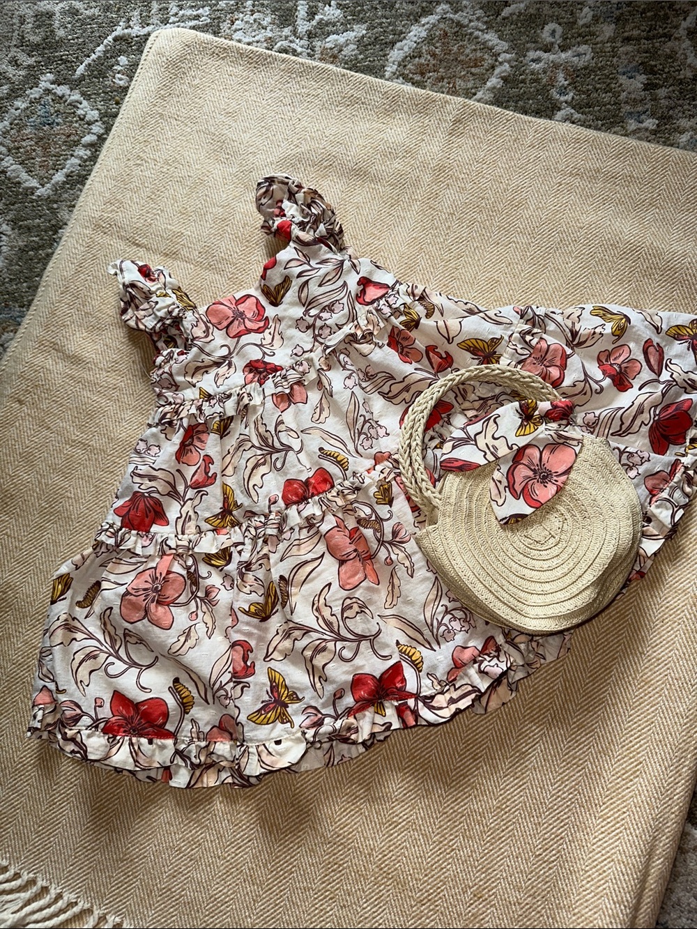 HAPPILY GREY Floral Ruffle Sundress with purse 18m